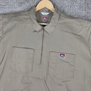 Ben Davis Mens 3XL‎ Khaki Tan Short Sleeve Half Zip Work Shirt Made in USA